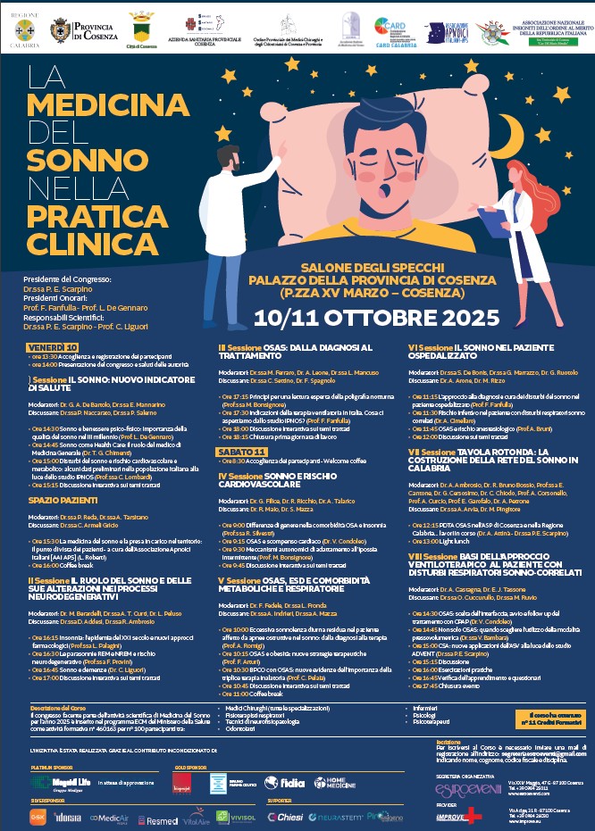Convegno aperto ai pazienti 10 Ottobre ore 15.30 Cosenza – per prenotare scrivere a segreteria@apneedelsonno.it