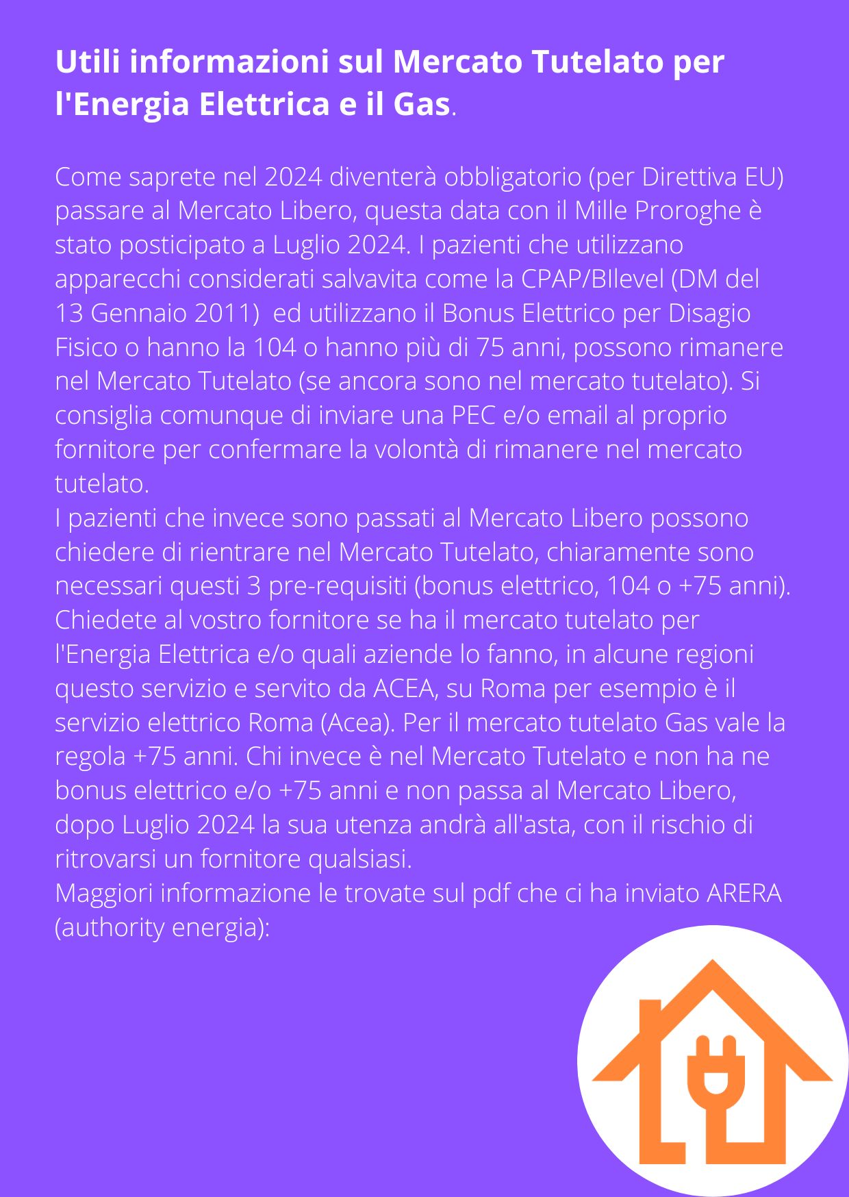 Il Mercato Tutelato dell’Energia Elettrica-Gas per i pazienti con OSA